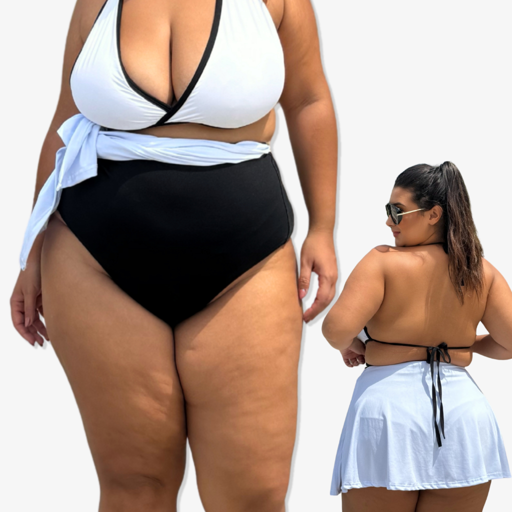 Calcinha de Biquini Plus Size com Saia Embutida Saída de Praia - Somente Calcinha