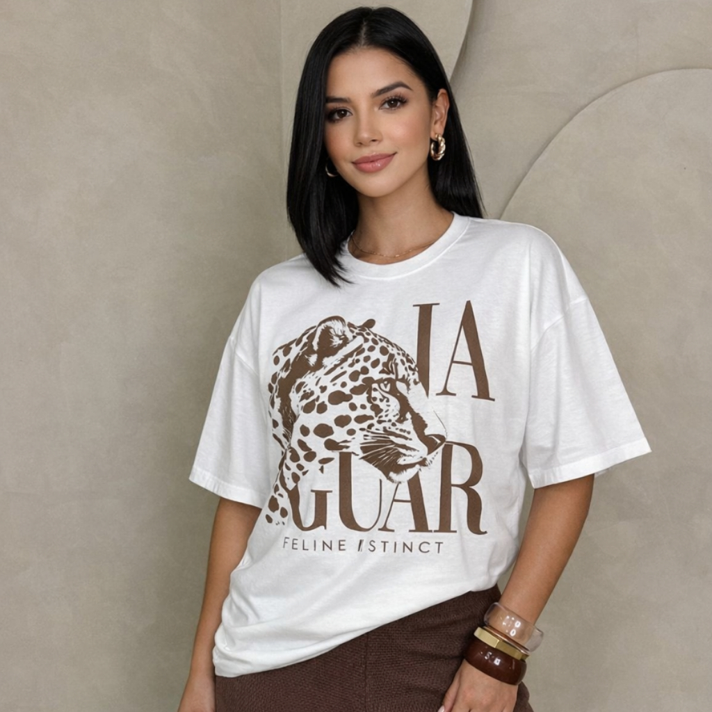 Blusa Feminina Max Jaguar Feline Oversized 100% Algodão Camiseta Estilo Casual Confortável