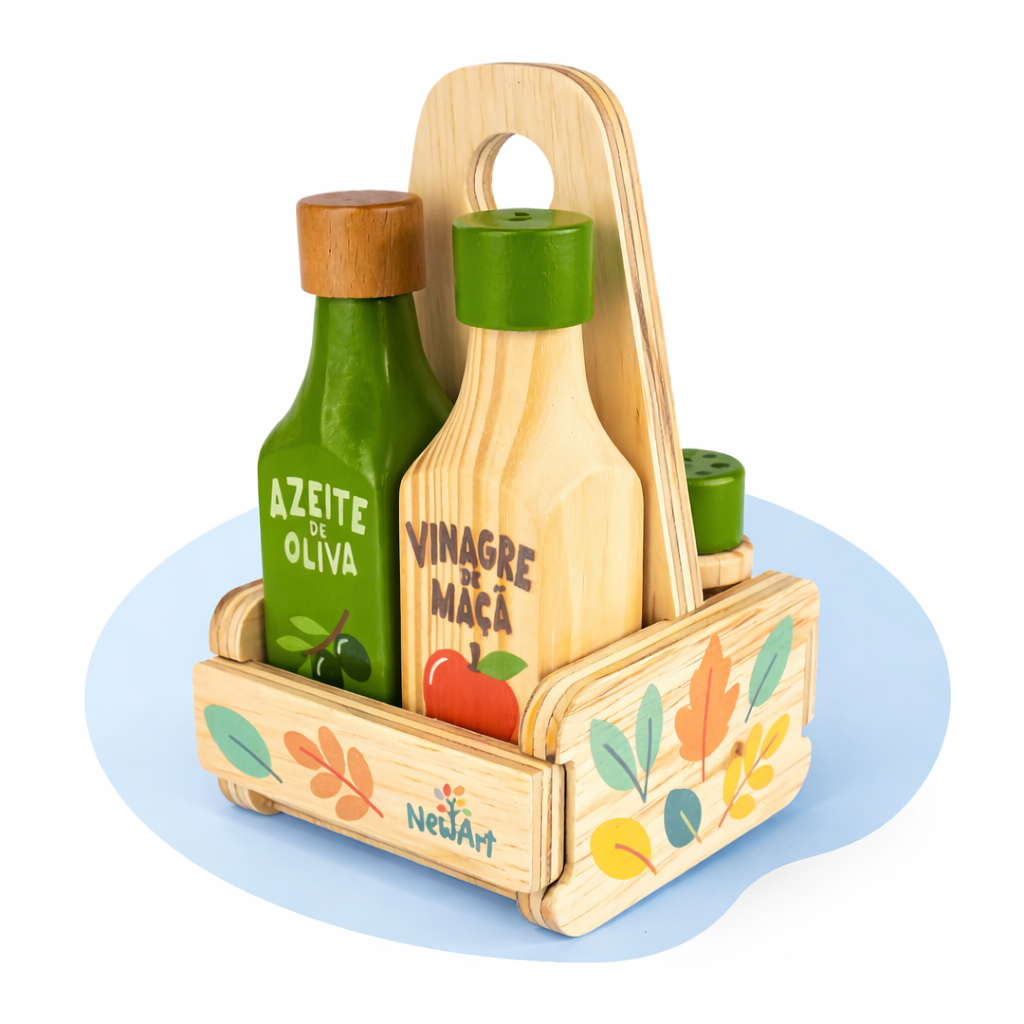 Kit Educativo Condimentos Madeira Cozinha Brincar Criatividade Infantil