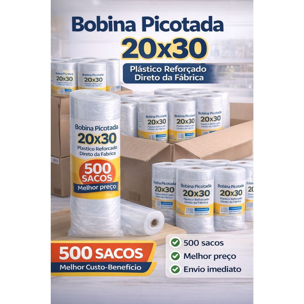 Bobina Picotada 20x30 500 Sacos Plástico Reforçado Melhor Custo Benefício em Oferta na Shopee