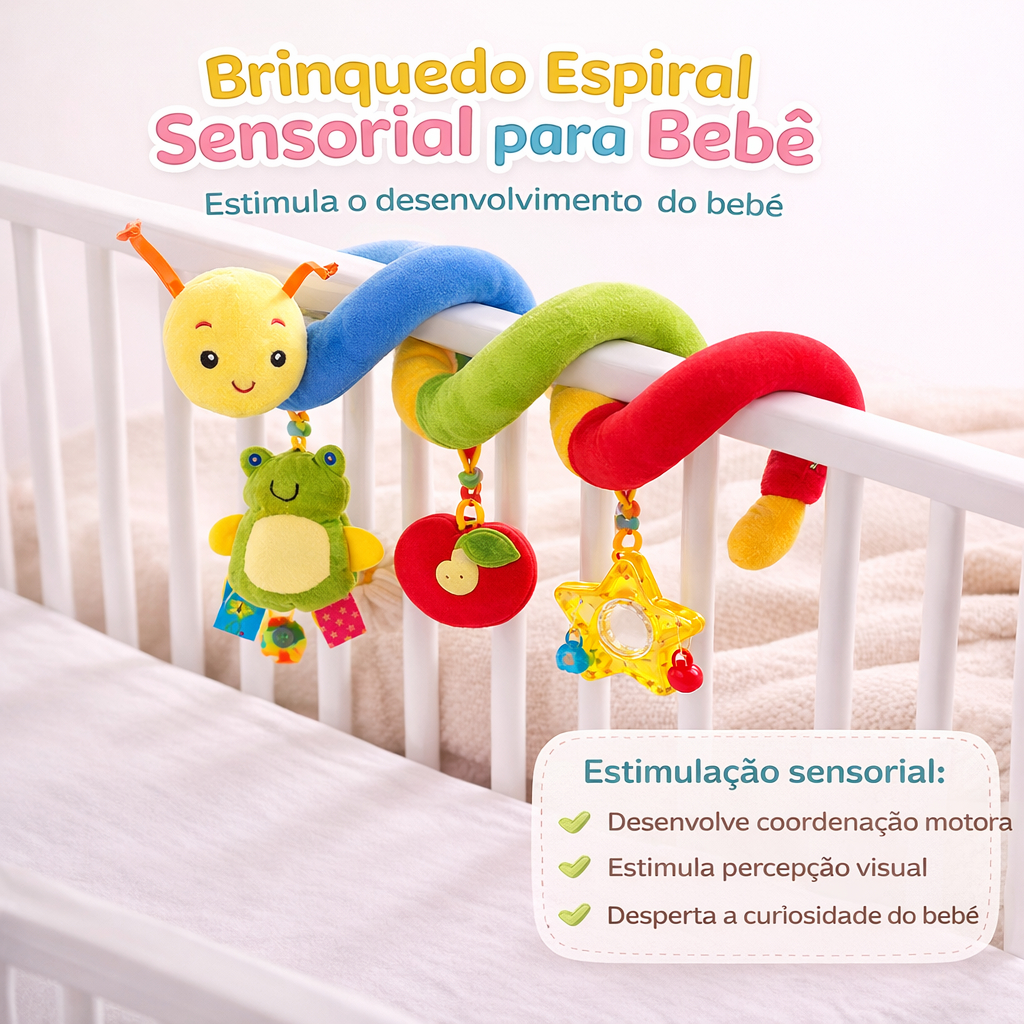 Brinquedo Espiral Sensorial Atividades Para Bebê Berço Carrinho Bebê Conforto Pelúcia Com Mordedor E Chocalho
