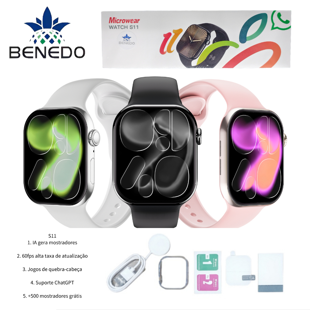 Smartwatch Microwear S11 Séries 11 46mm GPS 2 Pulseira capa pelicula Chat Gpt Original inteligentes em Oferta na Shopee