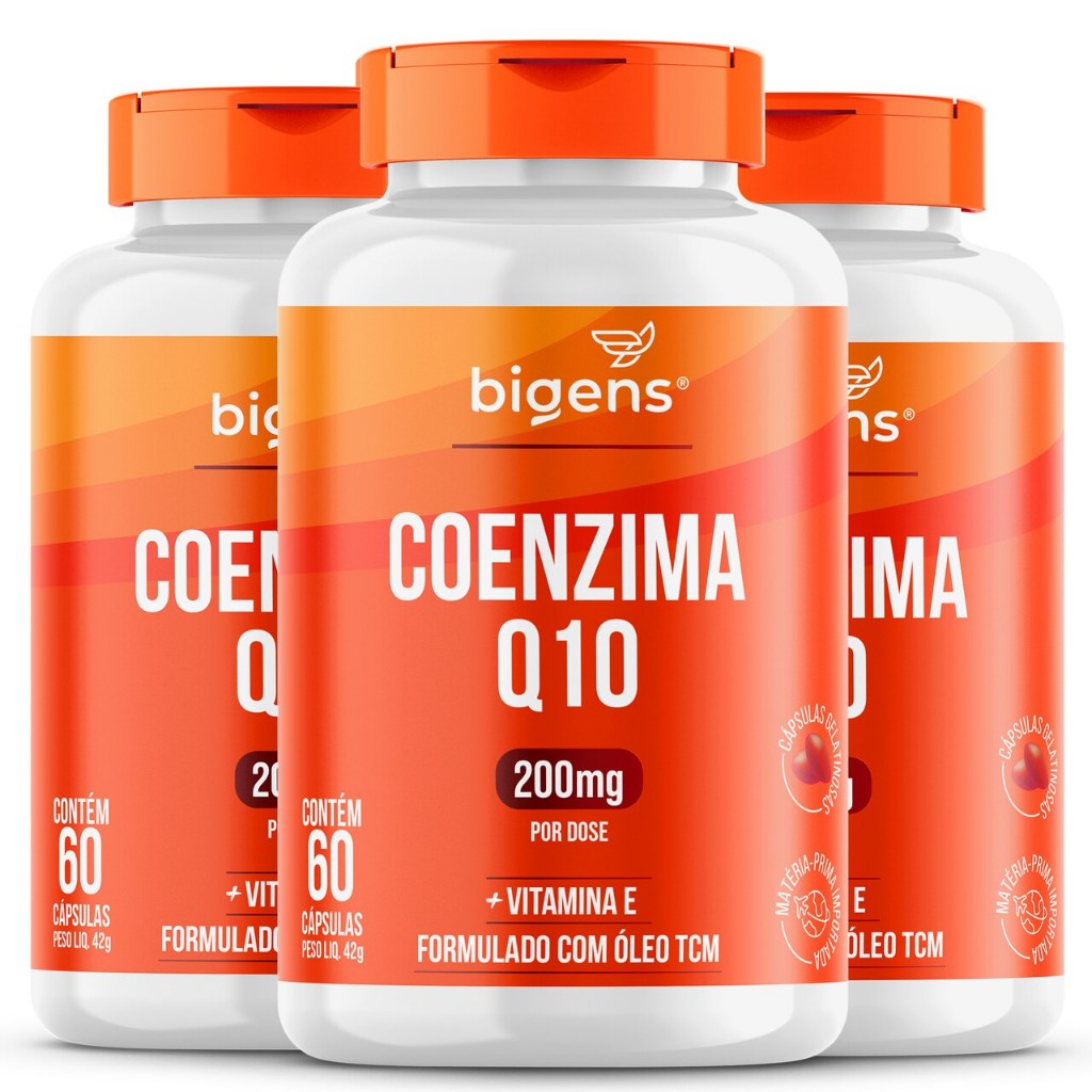 Kit 3x Coenzima Q10 200mg CoQ10 + Vitamina E - 60 Cápsulas Alta Concentração Bigens em Oferta na Shopee