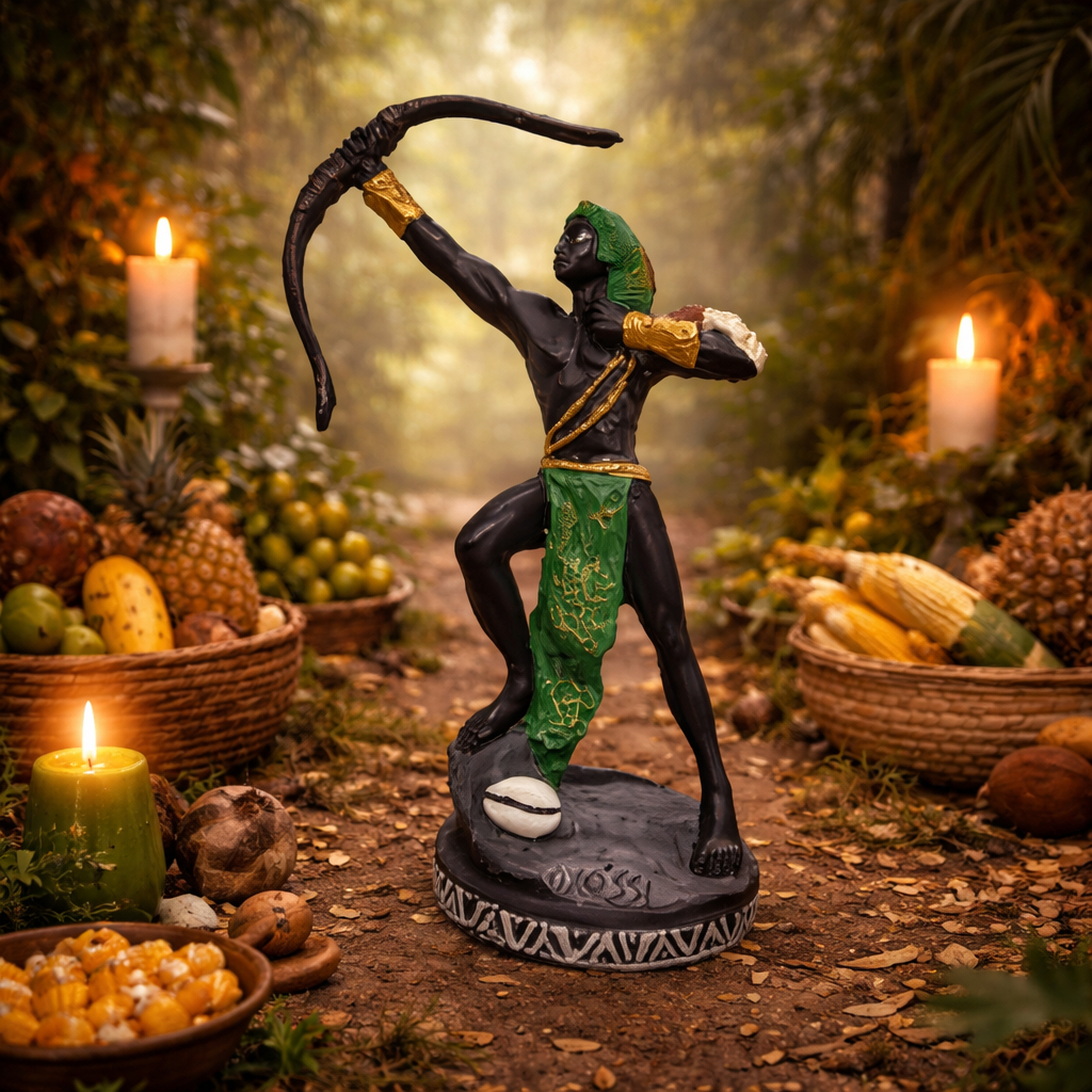 Imagem Oxóssi Orixá Umbanda Candomblé Estátua Em Resina