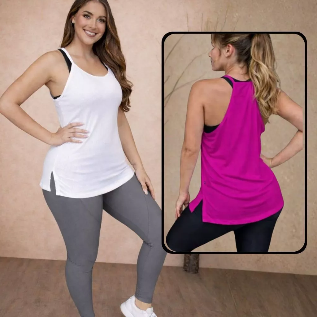 Blusa Academia Feminina Com Alça} Blusinhas Veste Legging Tapa Bumbum Treino Regata Dry Fit Telinha Corrida Exercicios