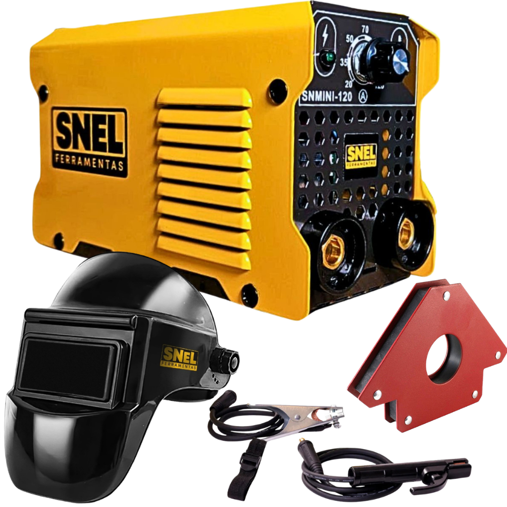 Kit Completo Máquina de Solda Portátil Inversora Mini-120 220v Com Máscara de Solda Fixa Esquadro