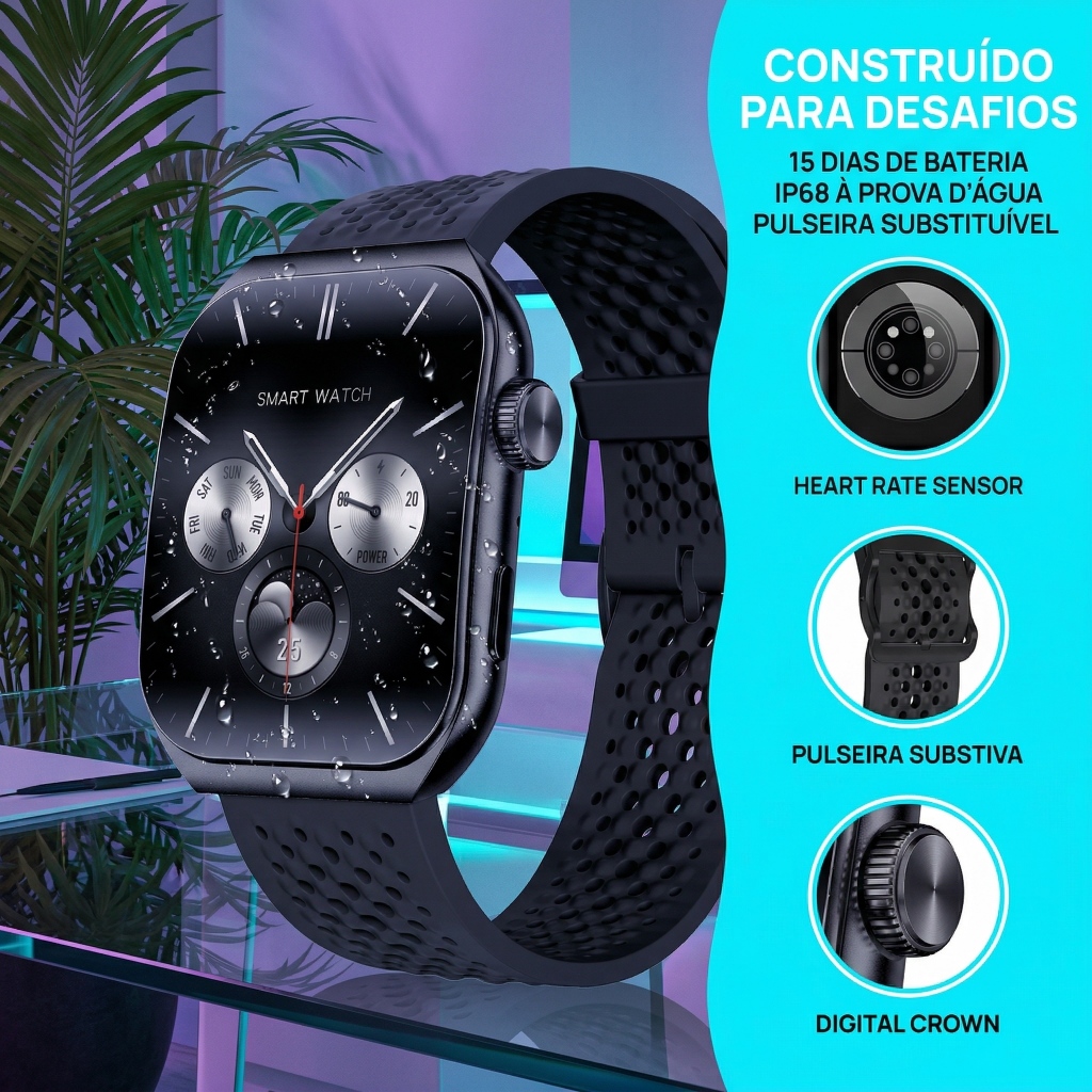 Smartwatch Relógio Inteligente AM10B com Tela Curva AMOLED 2.0" + IP68 + 15 Dias Bateria | App Time Pro