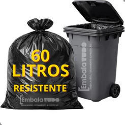 Saco Lixo Resistente 60L Litros Preto com 50 Unidades Direto da Fábrica