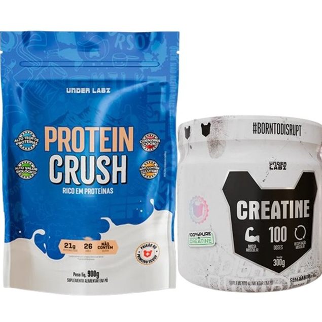 Kit Whey Protein Crush 900g + Creatina 300g 100% Pura Under Labz