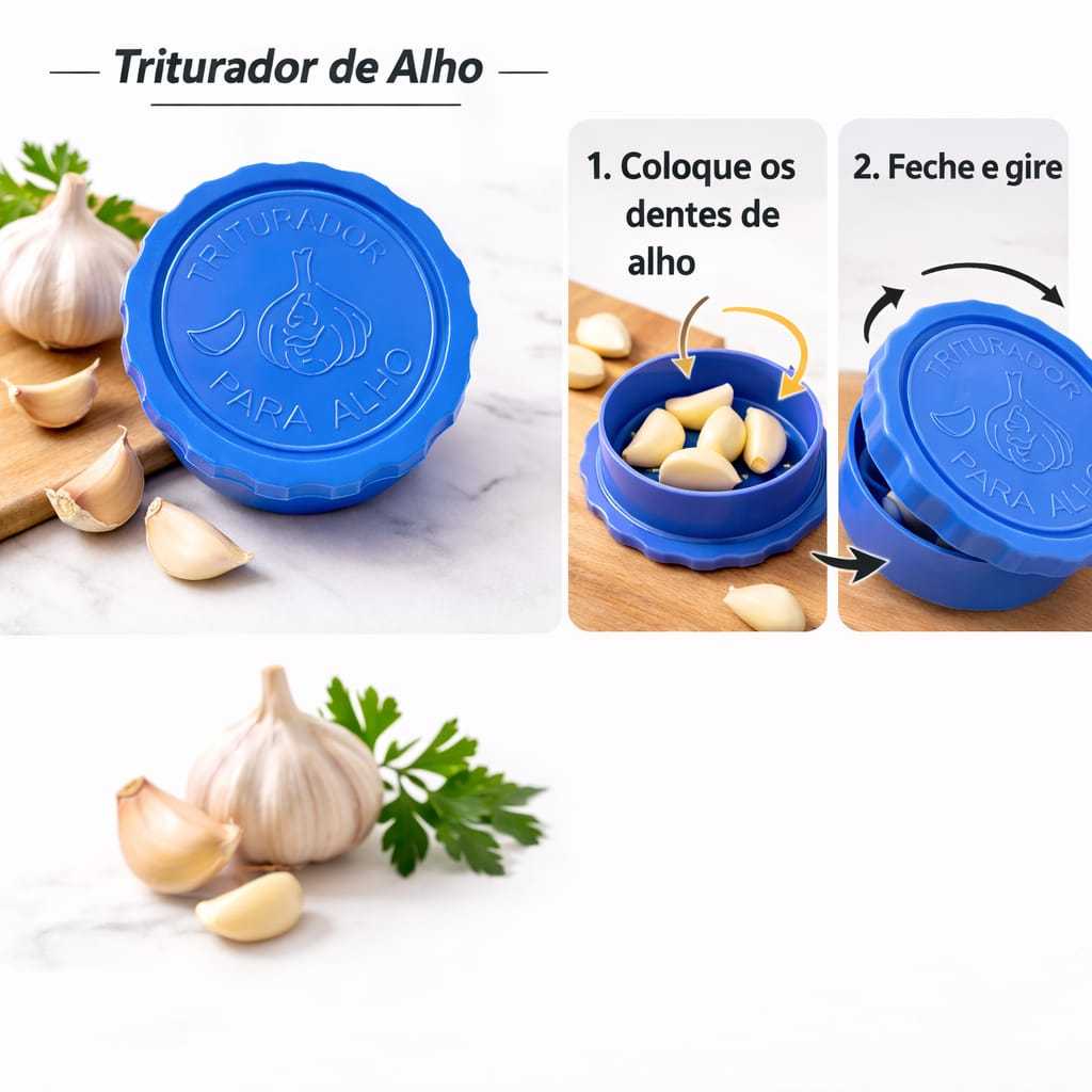 Triturador de Alho Manual Mini Processador Amassador Moedor de Tempero