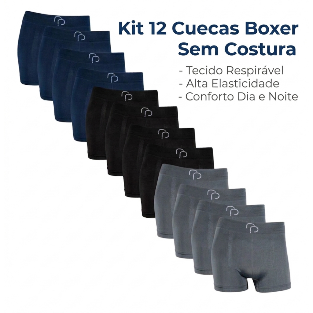 Kit 12 Cuecas Boxer Masculina Sem Costura Microfibra Lisa Rafa Parize