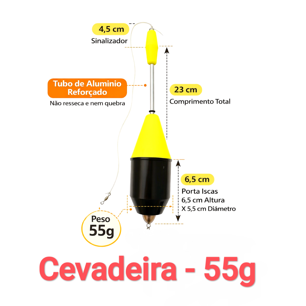 Boia Pesqueiro 55g Cevadeira Material de Pesca Pacu Tamba Chicote Acessorio Ceva Ração Copinho Lagoa