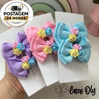 kit com 3 Par de Laços jardim ou flores rosa lilas e azul