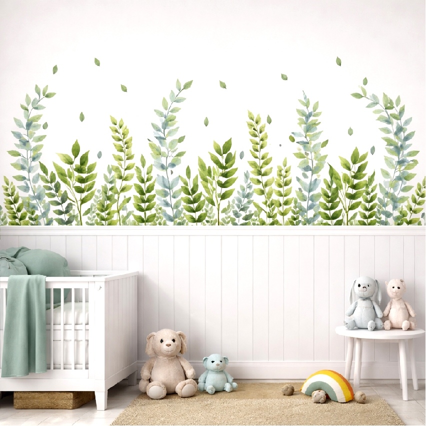 Adesivo Para Parede Folhagem, Safari, Quarto Infantil, Adesivo Transparente Floral, Raminhos