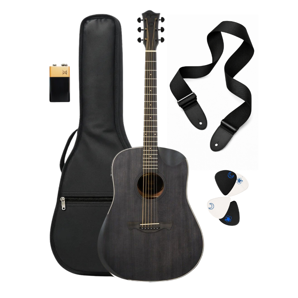 Imagem Kit Violão Folk Half Cutaway Okoume Tbw-300 Black Tagima