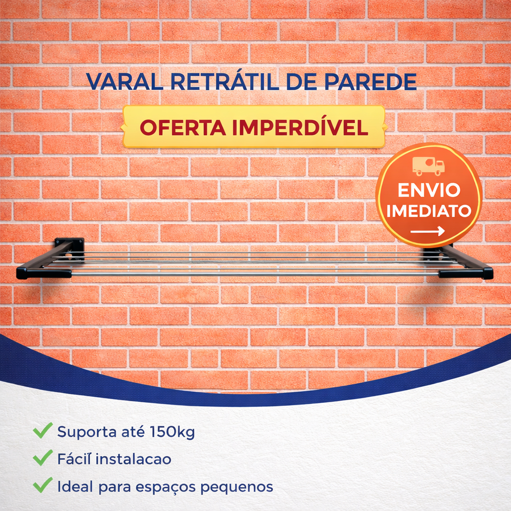 Varal Dobrável De Parede Até 100 kg Com 20 m Fio De Aço Ferro Reforçado Acabamento Envio Imediato