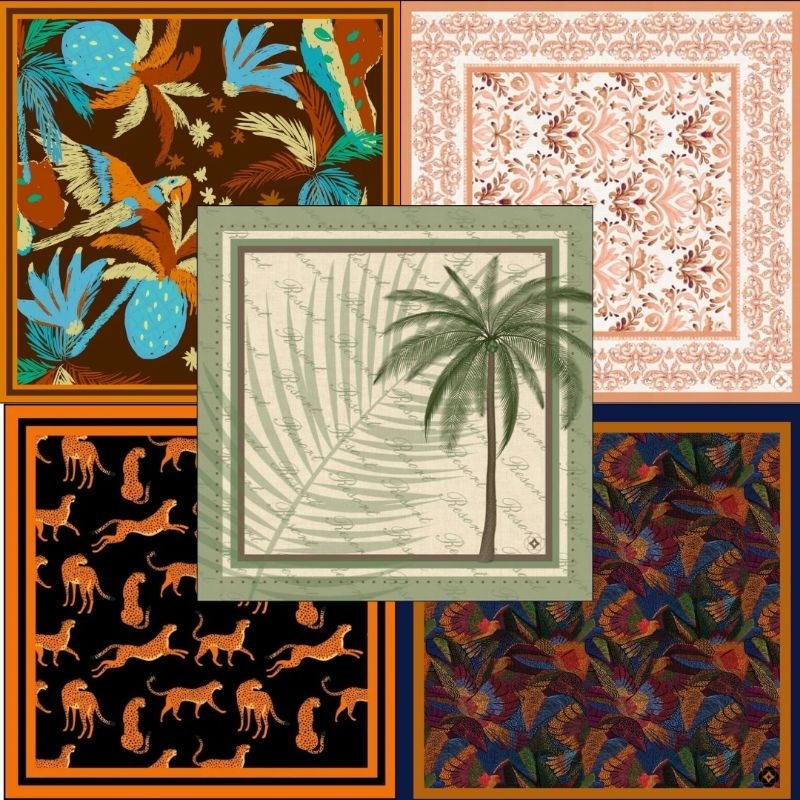 Kit 5 Lenços Femininos 70x70 e 100x100 Estampados Corte a Laser Lenço Cetim Toque Seda Moda Country Elegante