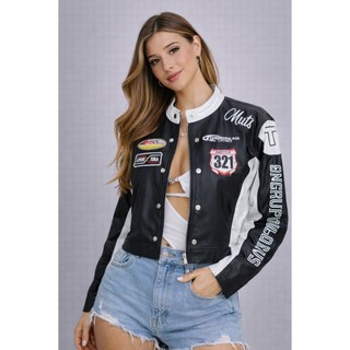 Jaqueta Feminina Couro Sintético Jaqueta Biker Jaqueta Moto Jaqueta Estilosa Jaqueta Tendência Feminina Jaqueta em Alta