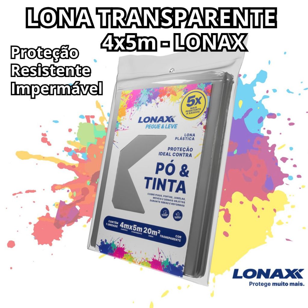 Lona Transparente LONAX 4x5m Proteção Pintura Impermeável Piso Móveis Reforma Camping Obra