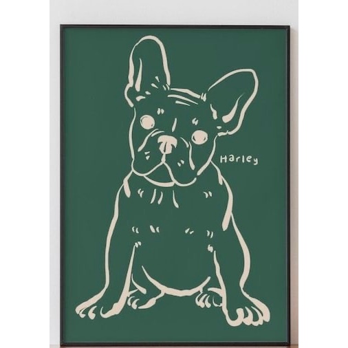 Quadros Decorativos Pet Dog Bulldog Francês Minimalista Verde (1 peça)