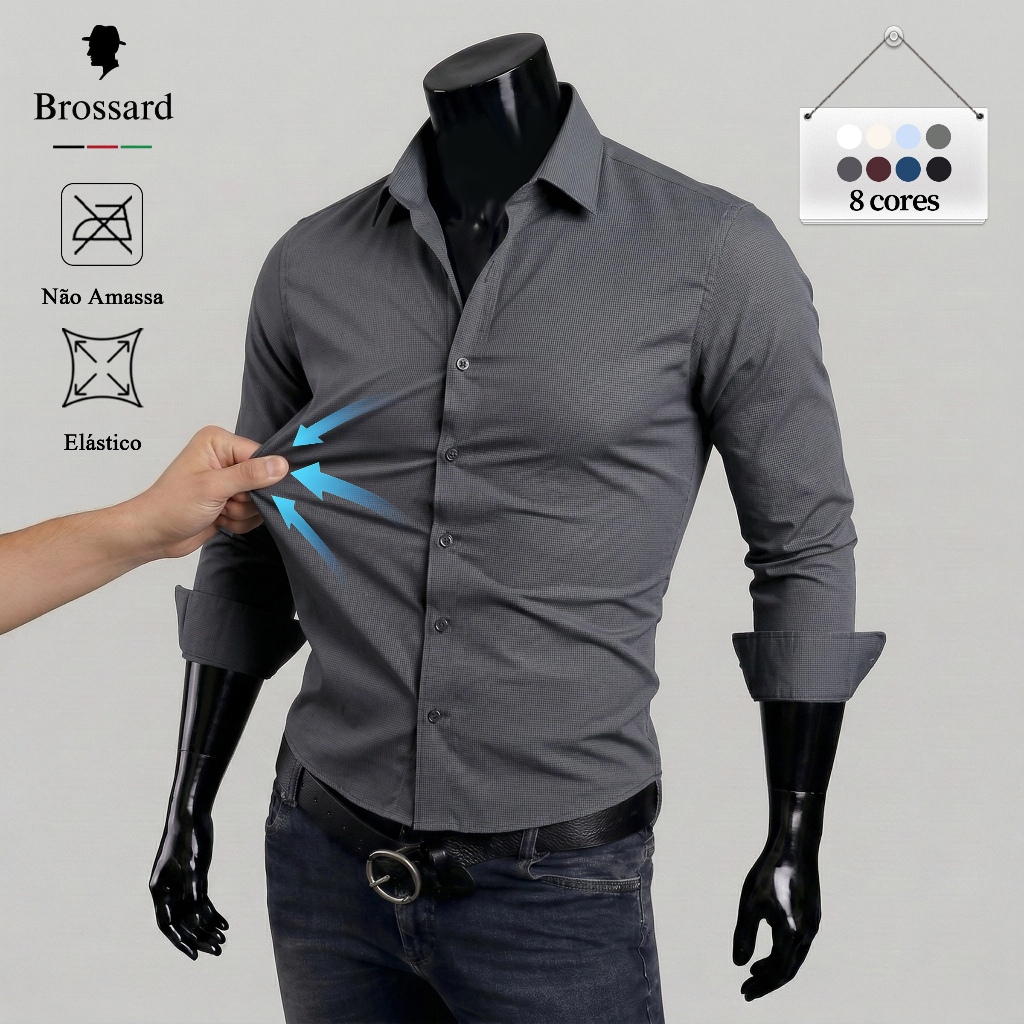 BROSSARD Camisa Social Masculina Slim Fit Luxo - Blusa do Brasil Roupa Trabalho Manga Longa Moda em Oferta na Shopee