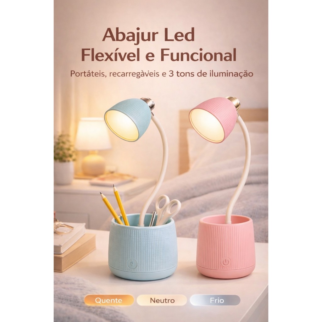 Luminária Mesa LED USB 3 Tons Dimerizável Flexível