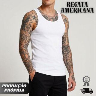 Regata Masculina Canelada Americana Elastano Preta Branca Básica Slim Academia em Oferta na Shopee