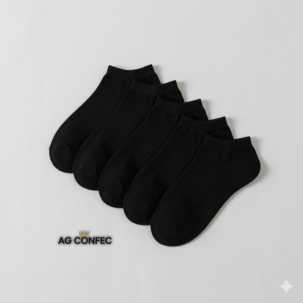 Kit 24 Pares de Meias Cano Curto Cor Preto Soquete Unissex Masculina Feminina
