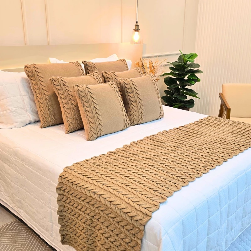 Kit Peseira de Manta Tricot para Sofá Cama Casal Queen King