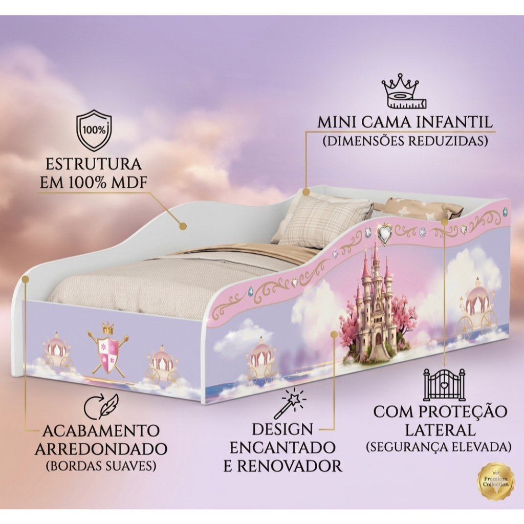 Mini Cama Infantil Princesa Castelo MDF com Proteção