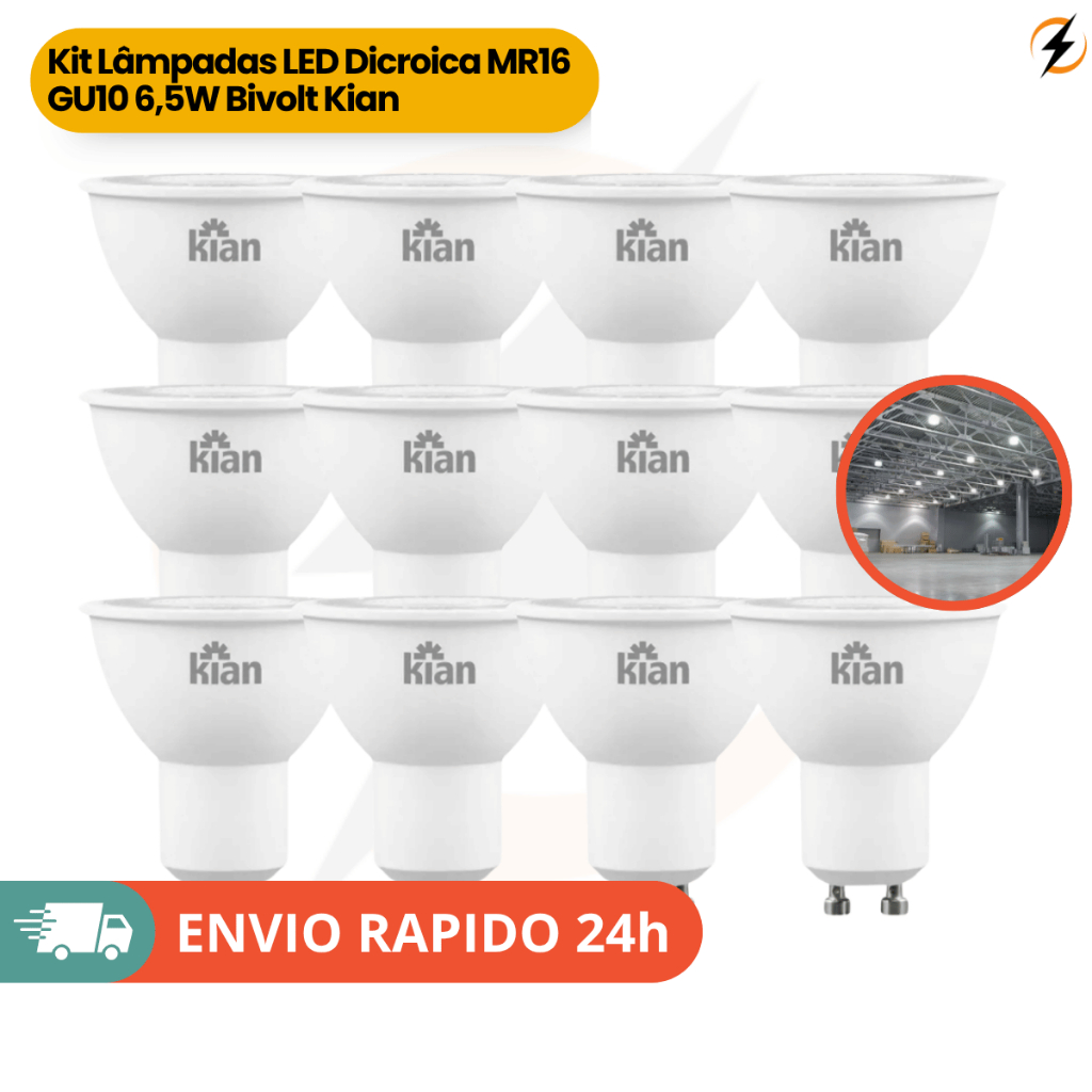 Kit Lâmpadas LED Dicroica MR16 GU10 6,5W Bivolt Kian - Luz Forte Econômica e Durável em Oferta na Shopee