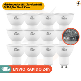 Kit Lâmpadas LED Dicroica MR16 GU10 6,5W Bivolt Kian - Luz Forte Econômica e Durável em Oferta na Shopee