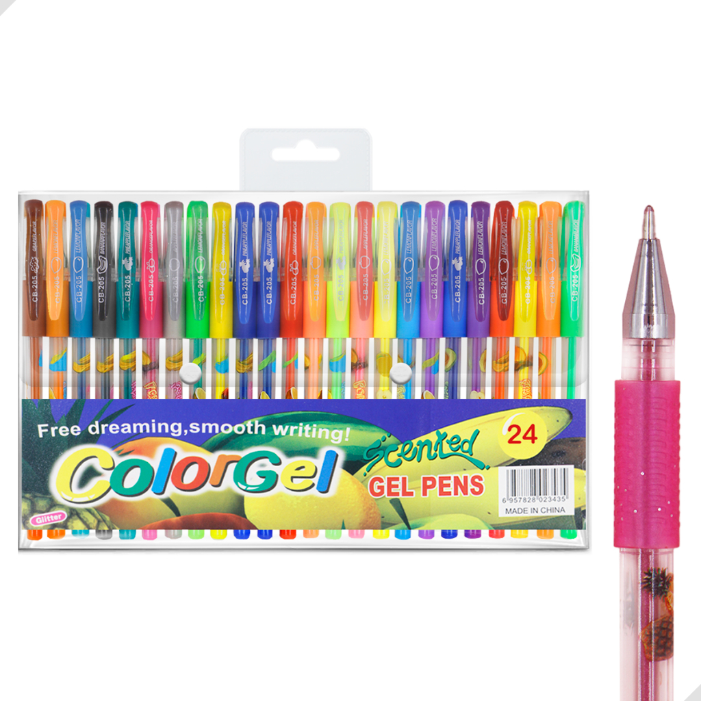Canetas Gel 24 Cores Perfumadas Escrita Macia Escolar Com Glitter E Sem Glitter Fofa