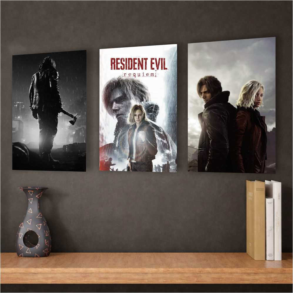 Kit 3 Quadros Decorativos Resident Evil Requiem 9 Jogo Ação Terror Leon Grace Para Quarto Gamer