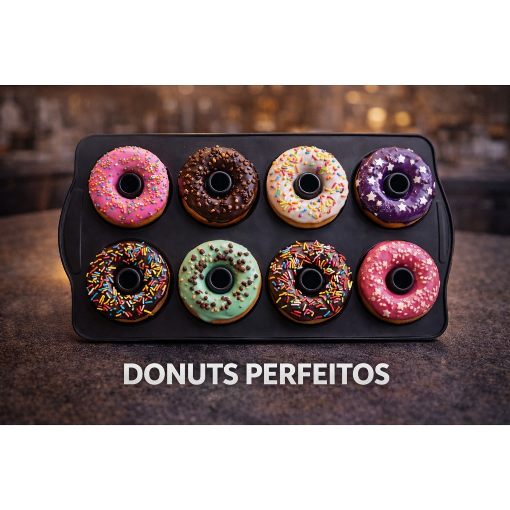 Forma de Silicone para Donuts 6 Cavidades Antiaderente Molde Assadeira para Bolo Donuts Caseiros