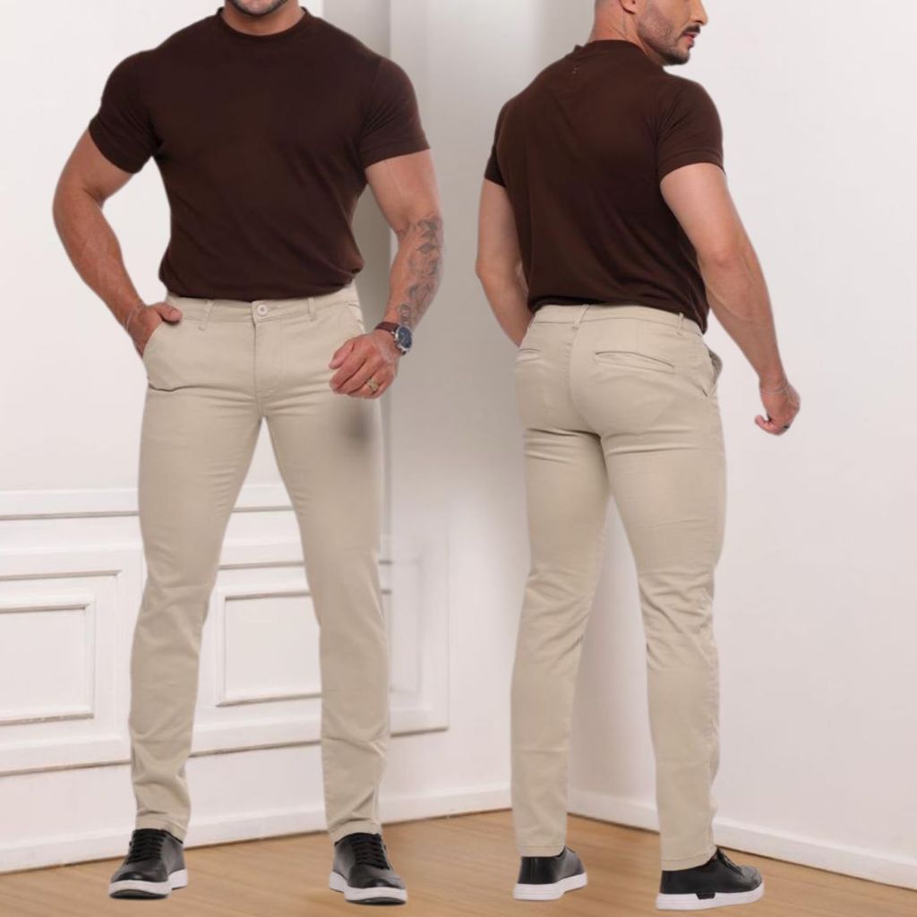 Calça SARJA Slim Social Sport Fino Masculina Alfaiataria Esporte Fino Bolso Faca Com Bolso Embutido Brim Com Elastano