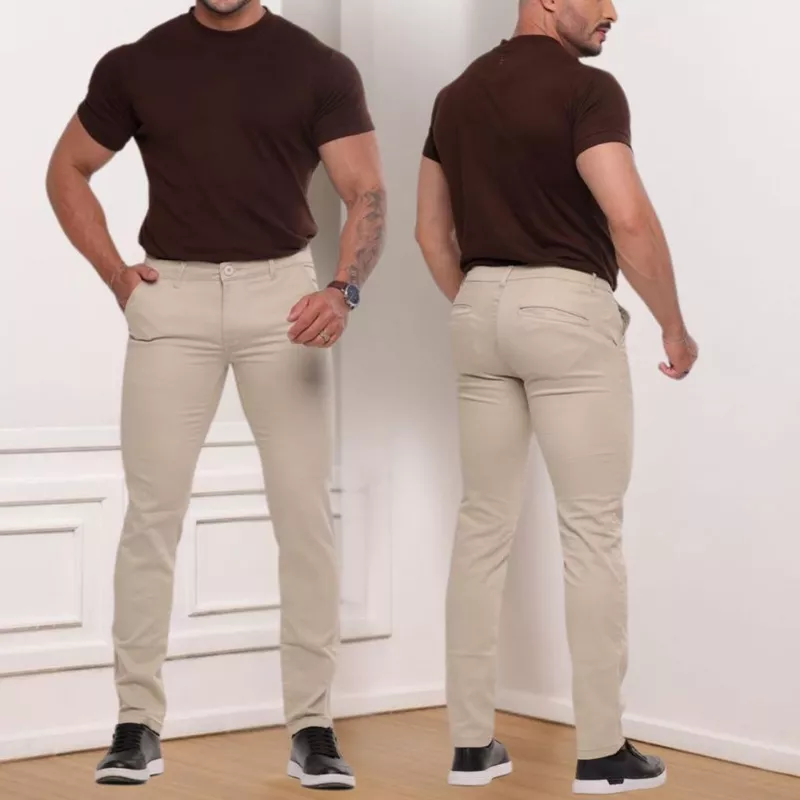 Calça SARJA Slim Social Sport Fino Masculina Alfaiataria Esporte Fino Bolso Faca Com Bolso Embutido Brim Com Elastano