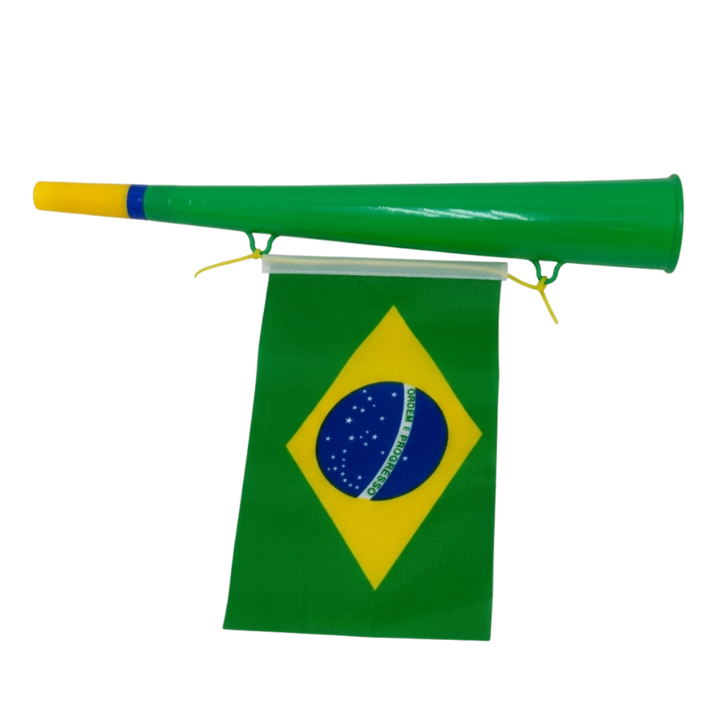 Corneta Brasil 36cm Com Bandeira Barulho Torcida Copa Seleção Brasileira Vuvuzela Verde Amarela
