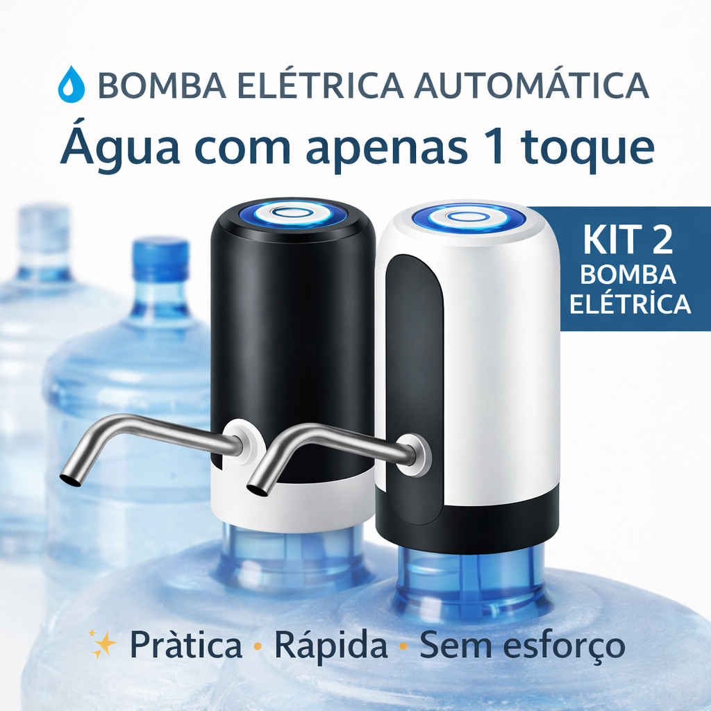KIT 2 Bomba elétrica universal recarregável USB para garrafas água galão