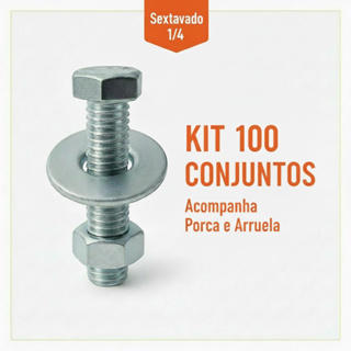 Kit 100 Parafusos Sextavados 1/4 Zincado (Escolha o Tamanho) + Porcas e Arruelas em Oferta na Shopee