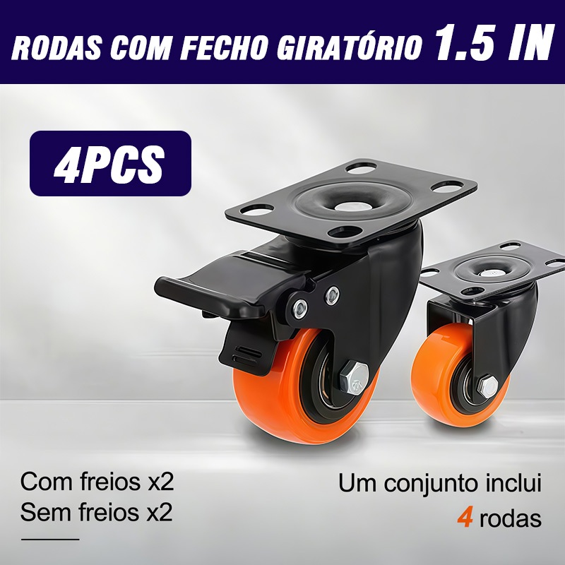 Kit 4 Rodinha para Moveis Reforçada Rodízio Grande 600Kg Roda 1.5" Polegada