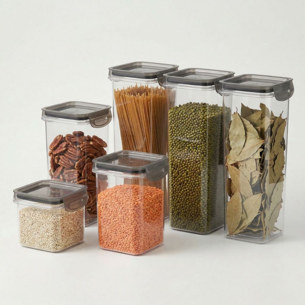Kit 6 Potes Porta Mantimentos Trava Mais Cristal 380ml 830ml 1,24L 1,6L Multiuso e Prático