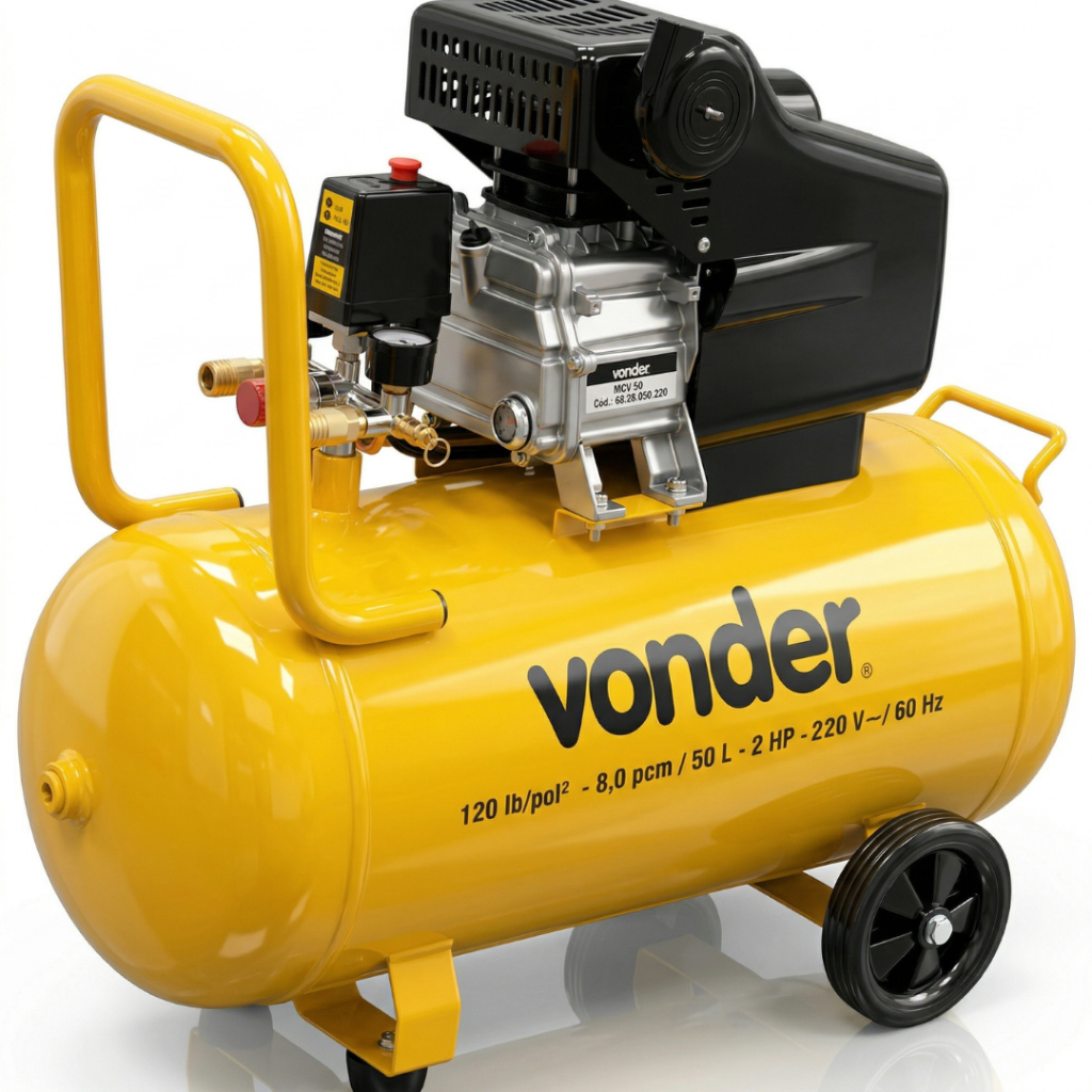 Motocompressor Vonder MCV 50 220V 50 Litros 8 PCM Compressor Ar Com Rodas Portátil em Oferta na Shopee
