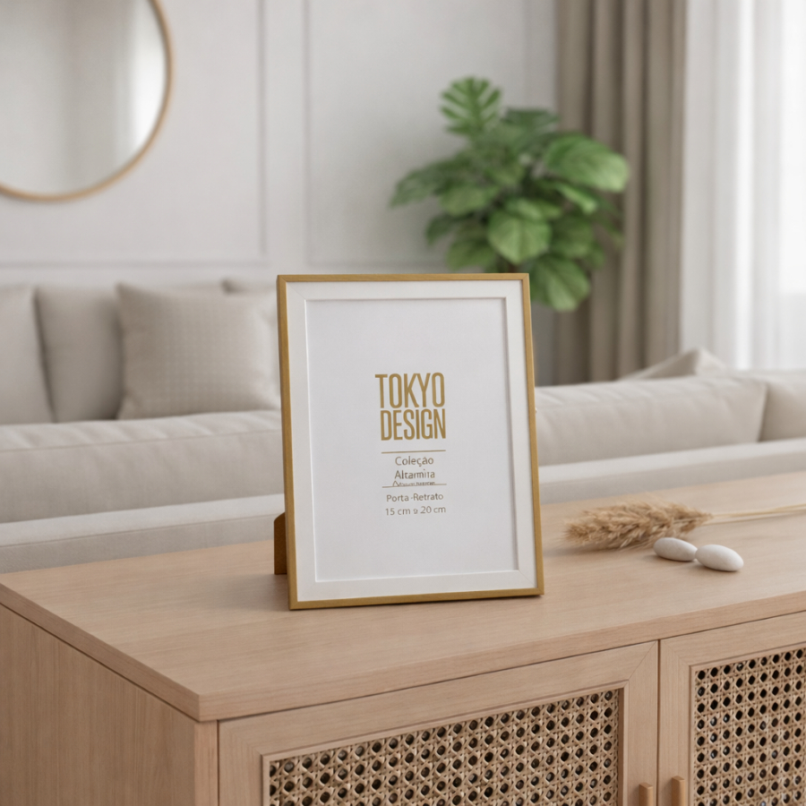 Porta Retrato Clean Moldura Dupla 15x20 Dourado e Preto / Branco e Preto Decoração Escritório/Sala