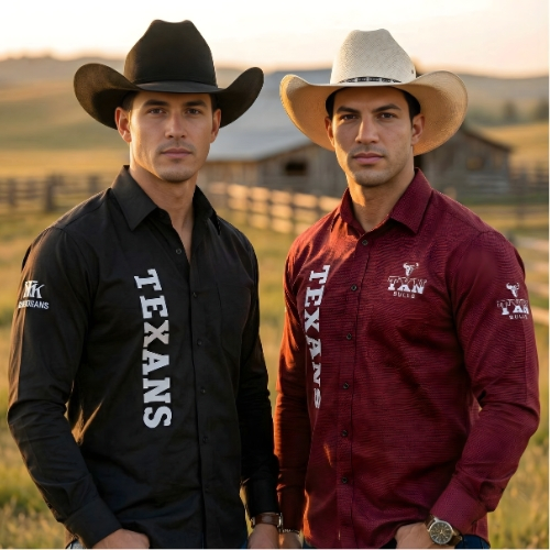 Kit 2 Camisas Texans Manga Longa Country Tecido Tricoline Misto Silk Policromia Estampas VARIADAS Muladeiros Xadrez