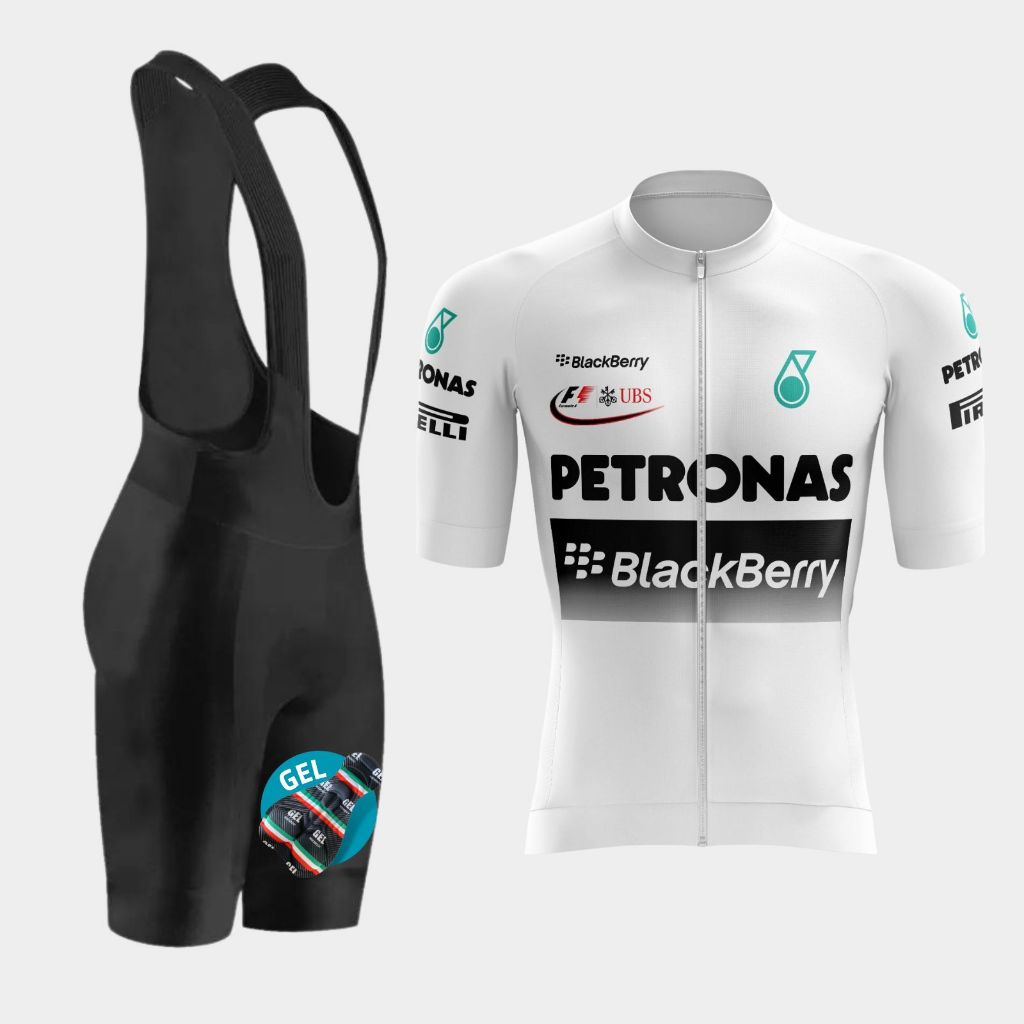 Conjunto Ciclismo Masculino Manga Curta Proteção Uv Solar Petronas Bretelle Gel Pedal Bike Pedalar