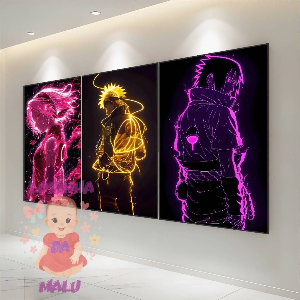 Quadros 3 PEÇAS Naruto Uzumaki Sasuke e Sakura anime naruto shippuden #F014 para casa sala quarto