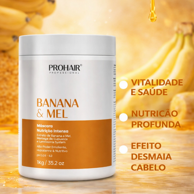 Máscara Capilar Prohair Nutrição Intensa Banana e Mel 1KG Cabelos Sedosos