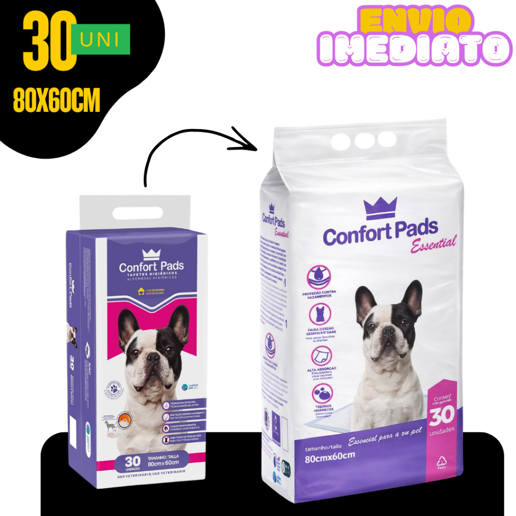 Tapete p/caes Higienico 30/60/90/120 und Confort Pads 80x60cm Para Caes e Gatos - Envio Imediato