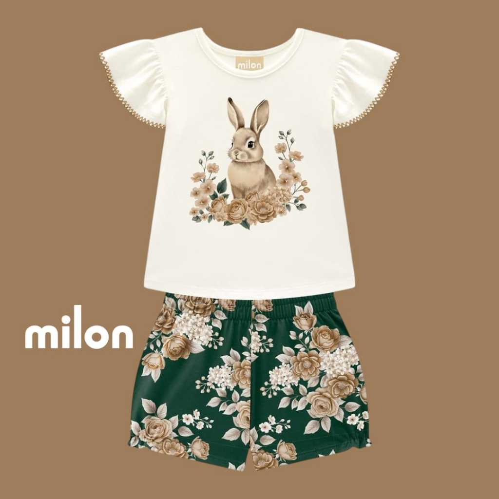 Conjunto Infantil Menina Milon Coelhinho  Blusa  Short Cotton Confortável